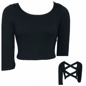 LF Silver Wishes Black ¾ Sleeve Crop Top